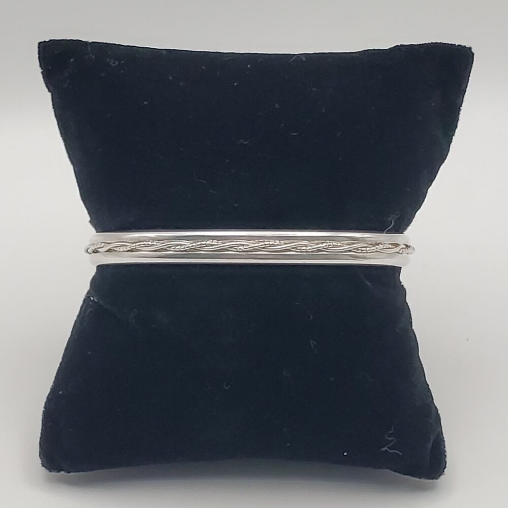 Vintage Sterling Silver Cuff Bracelet w/ Twisted Wire Inlay Signed 6.5" 17.5g